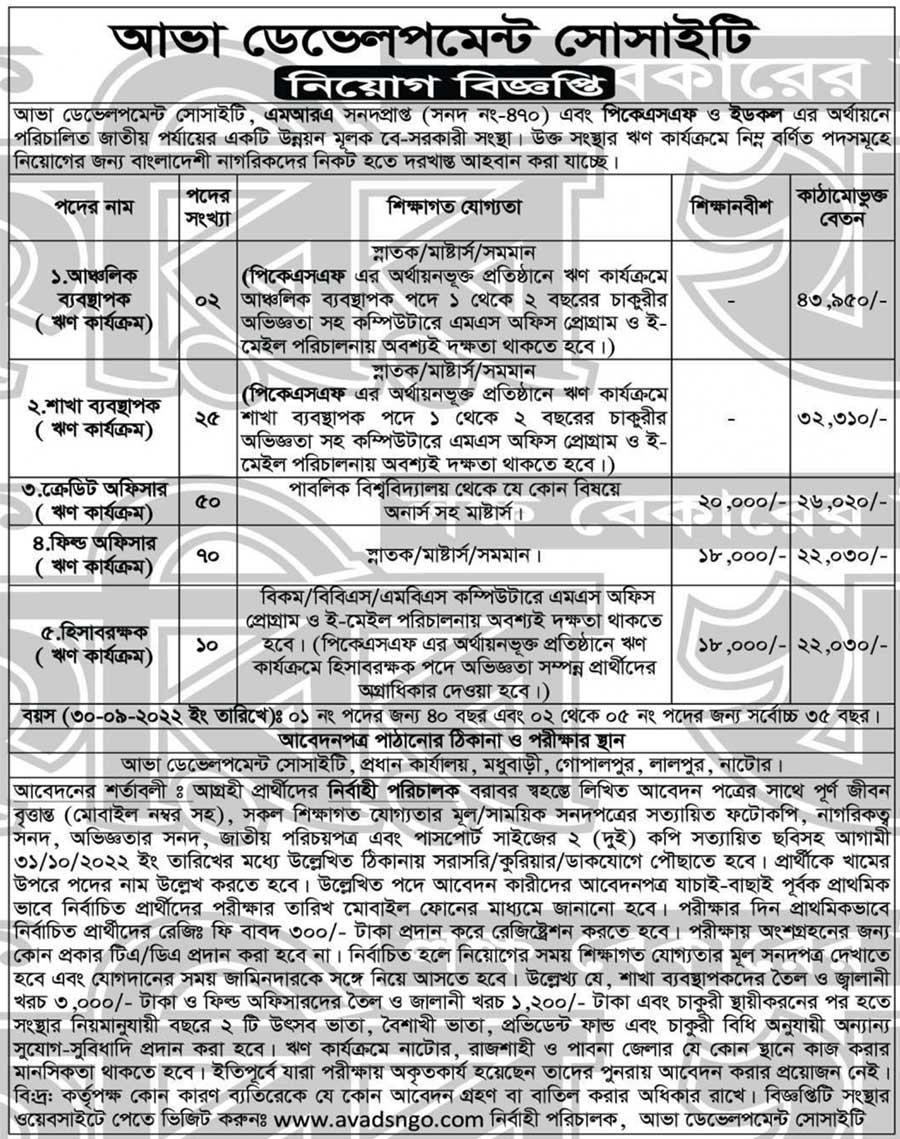 Ava Development Society Job Circular 2022