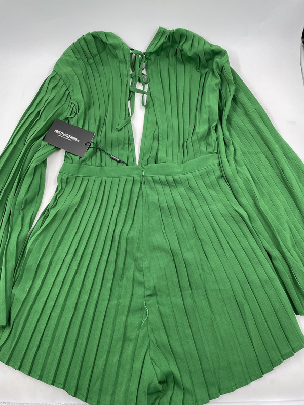 Green plunge pleated playsuit Clearance