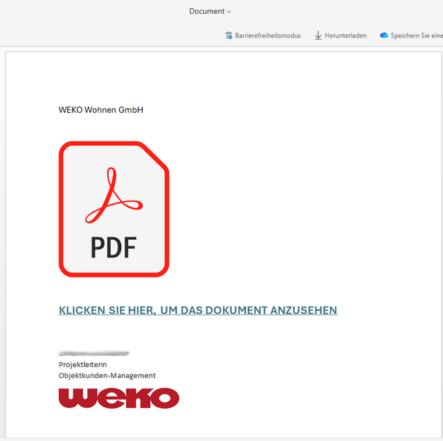 Phishing-Nachricht mit Fake-PDF