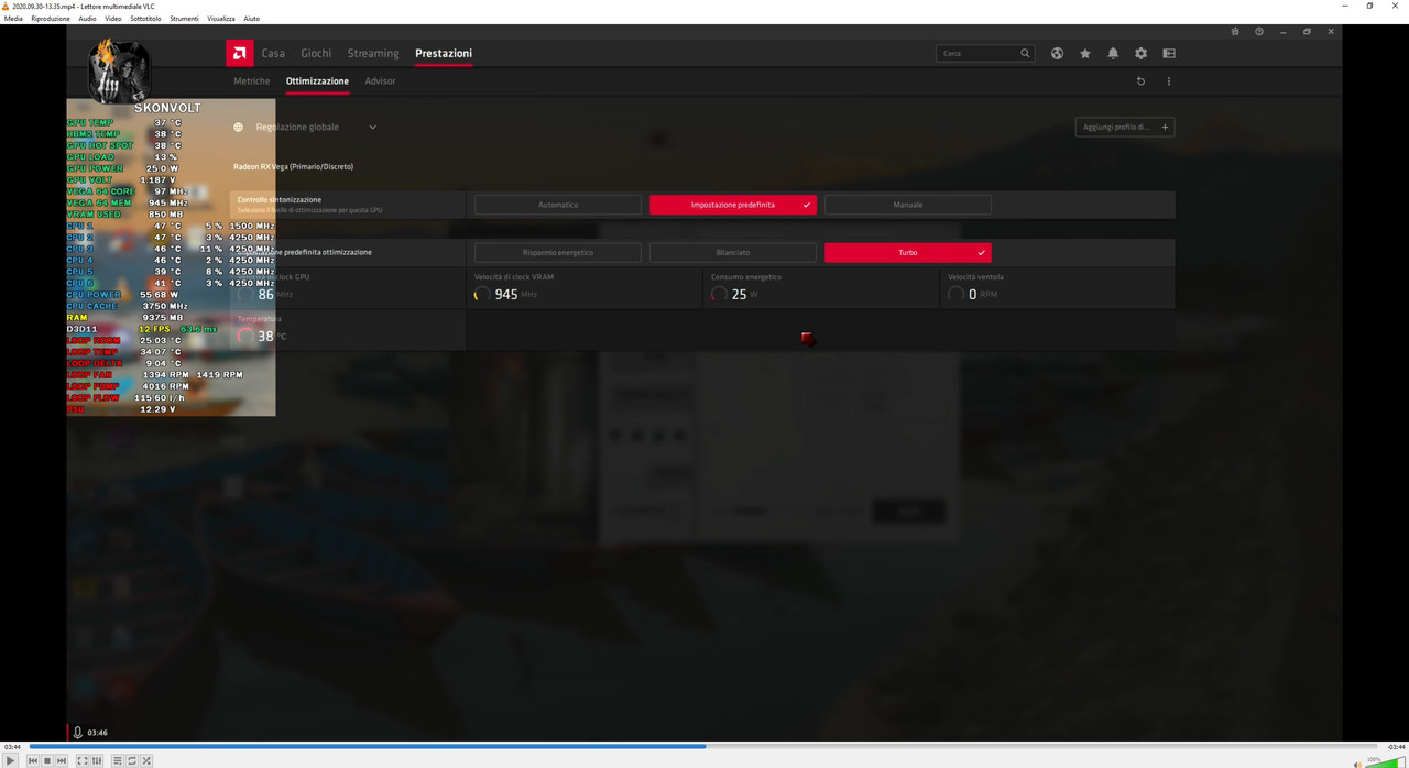 vega 64 Turbo impostazioni