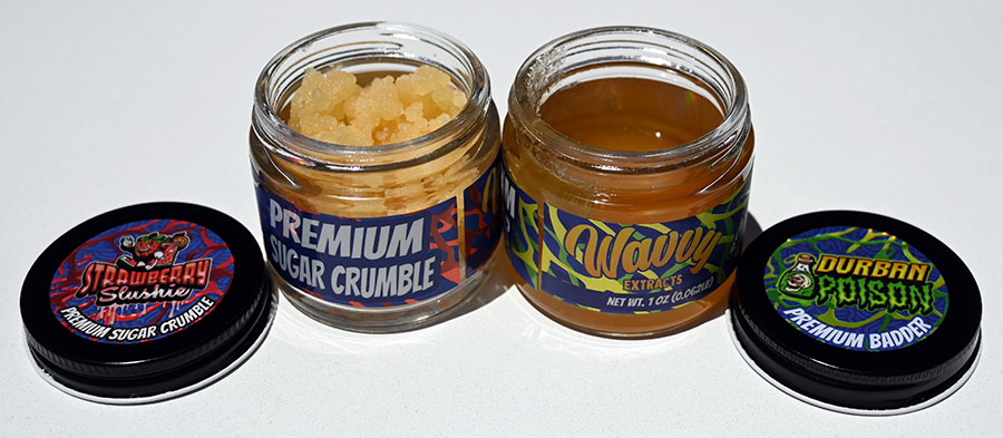 Wavvy Extracts Concentrates – premium 1‑ounce badder & sugar jars with bold terpene‑driven flavors like Blue Raspberry Icee, Sour Apple Tally, Milktea Boba, Mango Nada, Super Sour Diesel, Cherry Sprite, Lemon Cherry Gelato, Pineapple Dole Whip, Horchata, Grape Starburst, Hawaiian Punch, Girl Scout Cookies, and Watermelon Gushers.