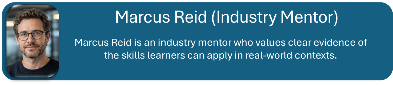 Image of Marcus Reid, an industry mentor who values clear evidence of the skills learners can apply in real-world contexts. 