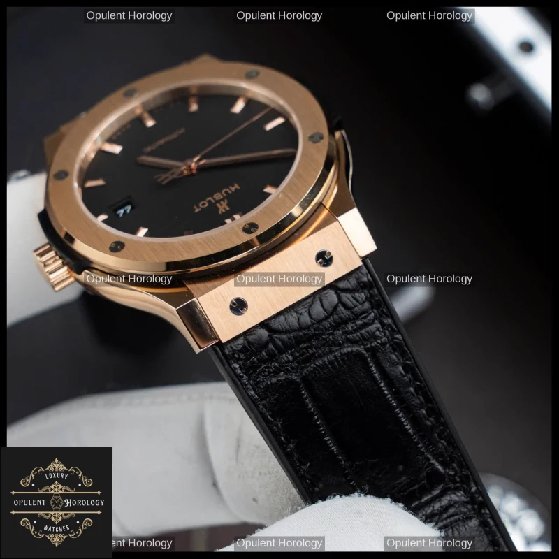 Hublot Classic Fusion King Gold Black Dial Automatic SW300 42mm Crocodile Strap