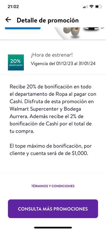 Cashi: 20% de bonificación en la compra de ropa en Walmart y bodega 
