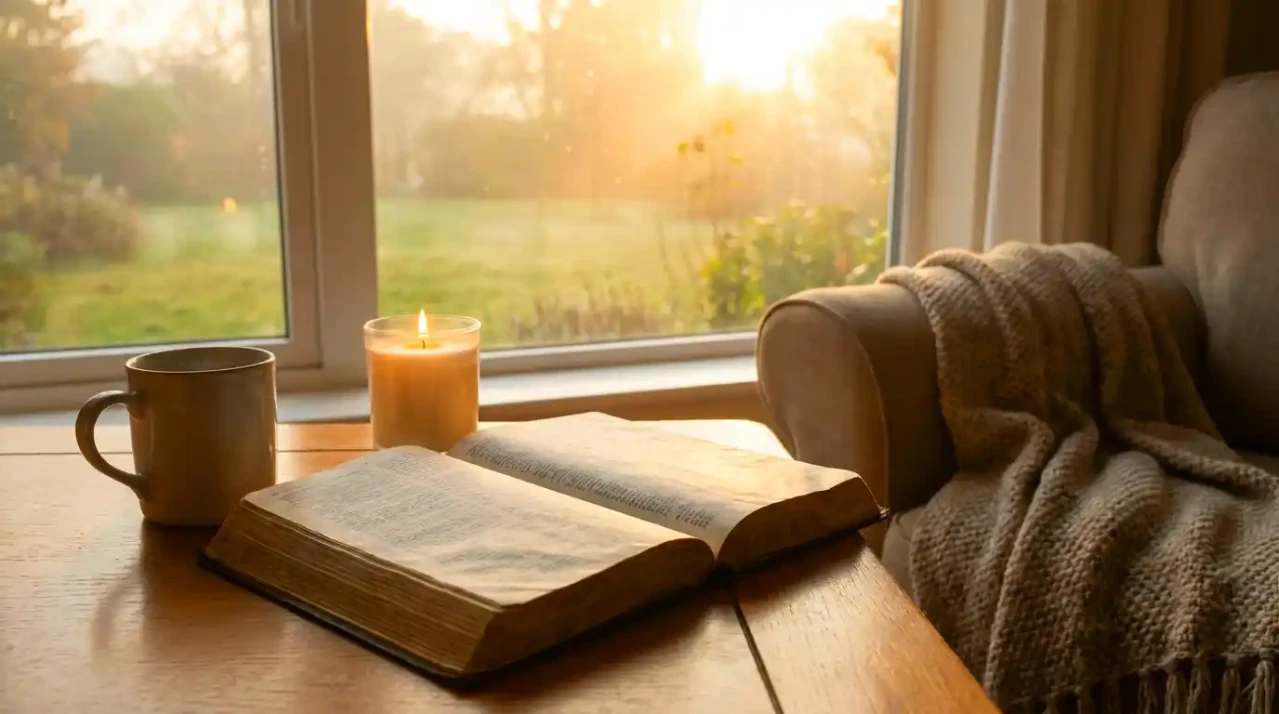 Biblia encima de mesa para paz interior