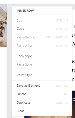 Screenshot of contextual menu in composer