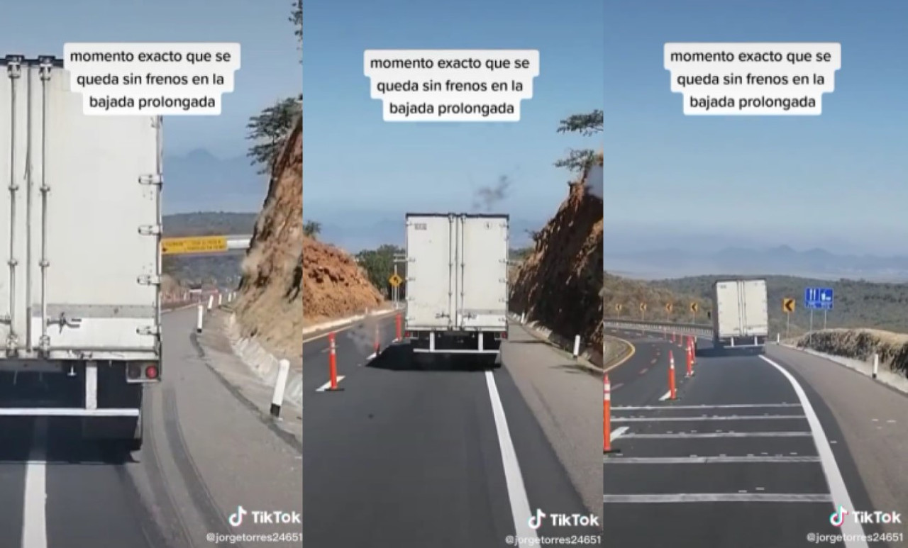 Camionero se queda sin frenos en bajada prolongada, el conductor pudo maniobrar