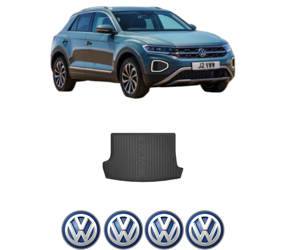 Tavita Portbagaj Volkswagen T-ROC (A11, D11) din 2017-2021, Protectie Portbagaj Auto, 4x Stickere auto cu Volkswagen