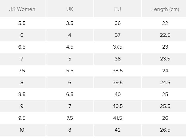 size chart new balance women