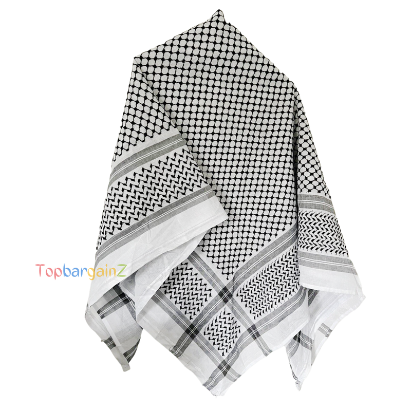 HEAD Black & White Shemagh Keffiyeh Scarf – Palestinian Arab Head Wrap – Cotton Blend – Unisex - View #3