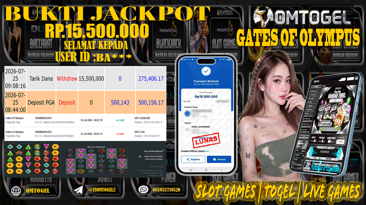 OMTOGEL JACKPOT PRAGMATICPLAY GATES OF OLYMPUS Rp,15,500,000,- DIBAYAR LUNAS