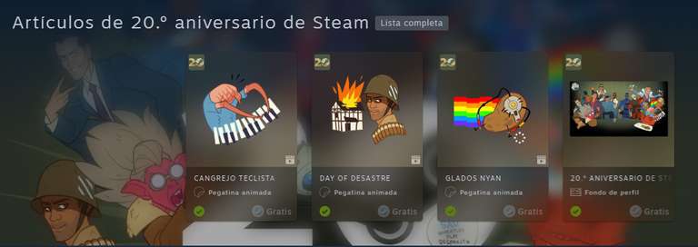 Artículos gratuitos de 20.º aniversario de Steam