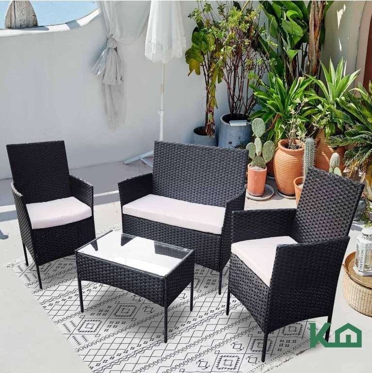 Amazon: Sala Exterior para Jardín Tipo Rattan - Mimbre Color Negro - 4 Piezas 
