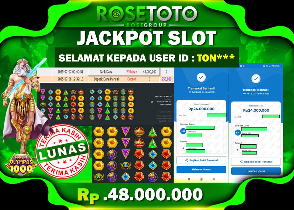 ROSETOTO JACKPOT SLOT Gates Of Olympus 1000 Rp.48.000.000.,- LUNAS