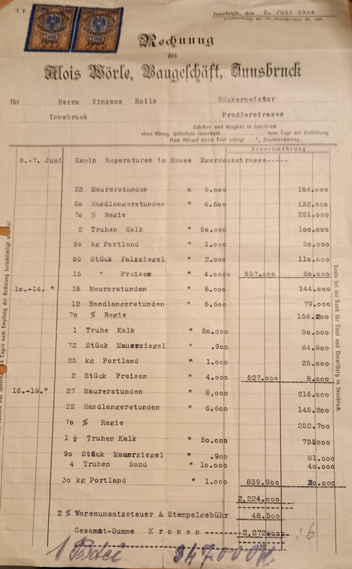 1924 Rechnung Alois Wörle