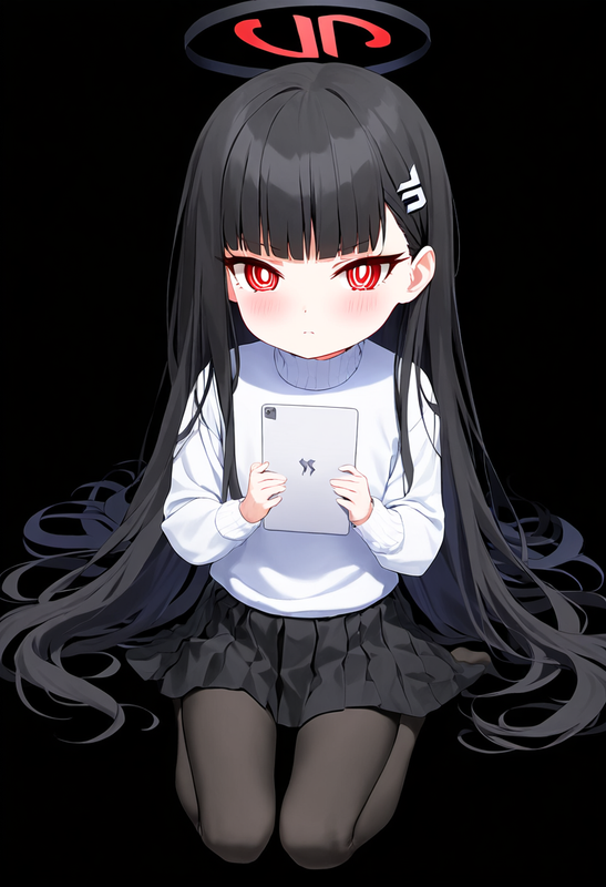 1 girl, healthyman, rio (blue archive), aged down, {little child}, black backgro s-1513246062