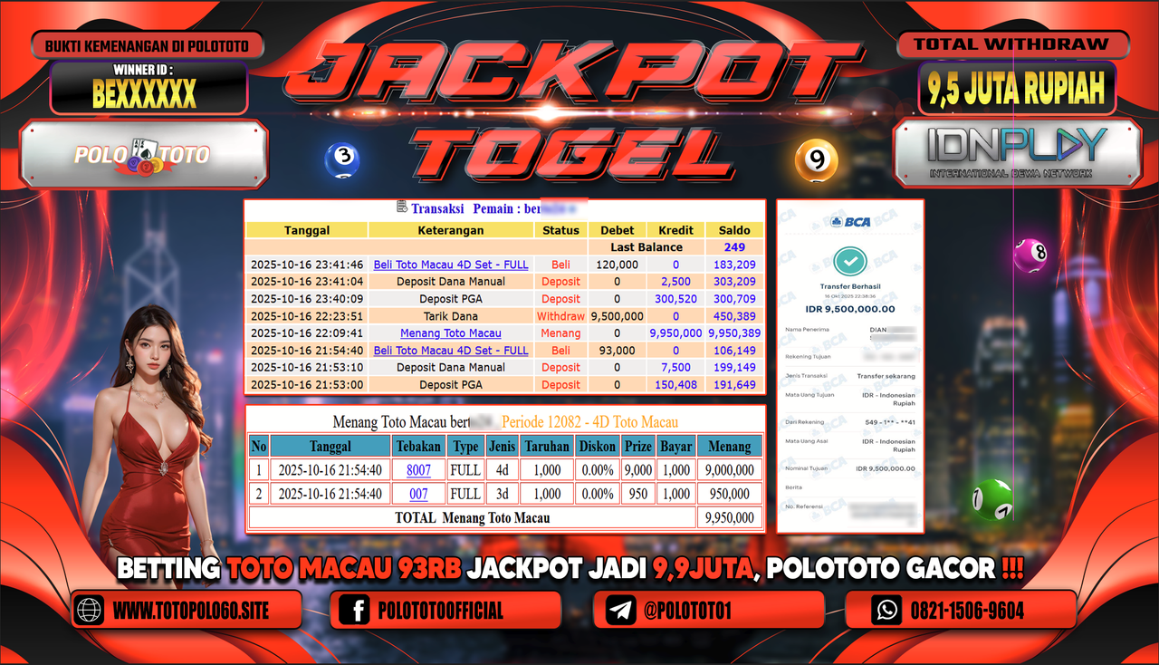 POLOTOTO JACKPOT TOGEL TOTO MACAU Rp.9.500.000,-