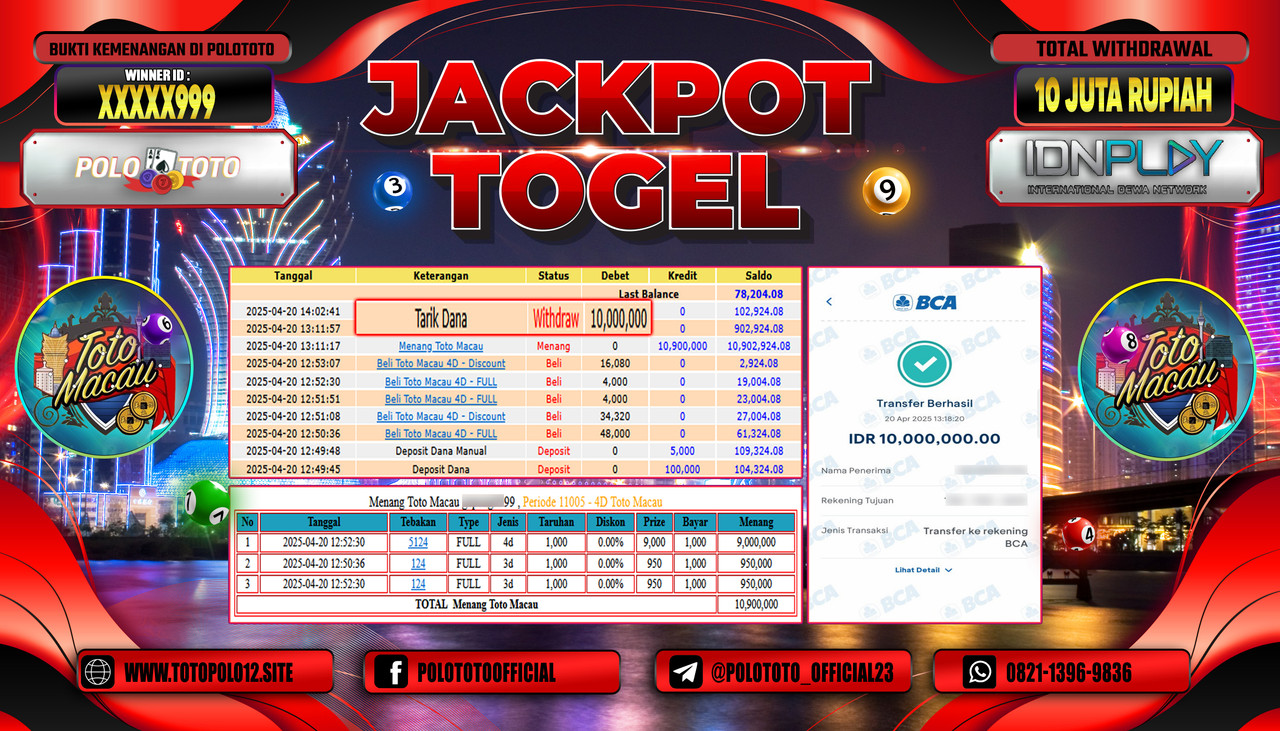 POLOTOTO JACKPOT TOGEL TOTOMACAU 4D Rp.10.000.000,-