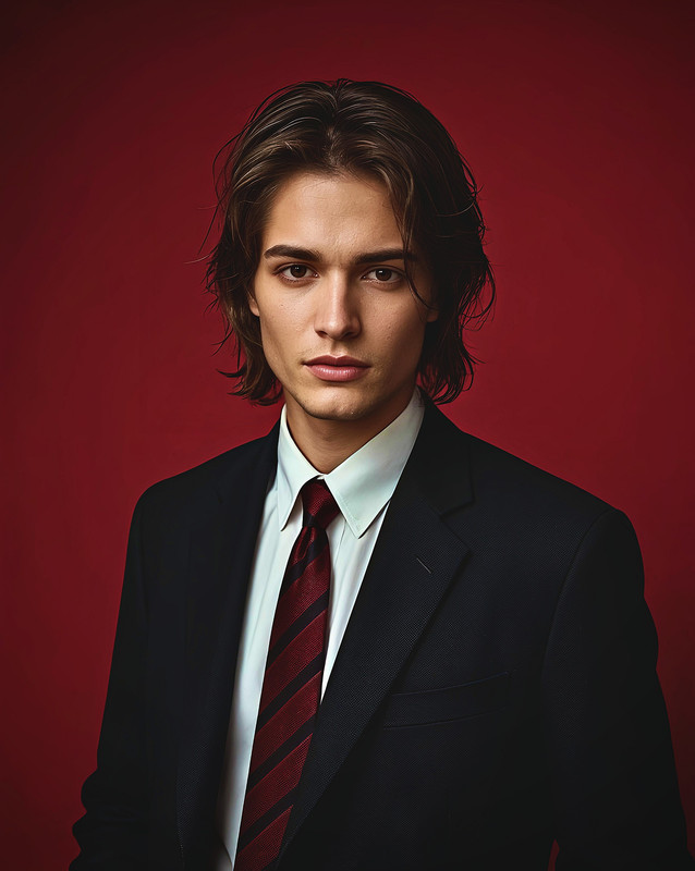 Cinematic Red Studio Portrait | PromptGet