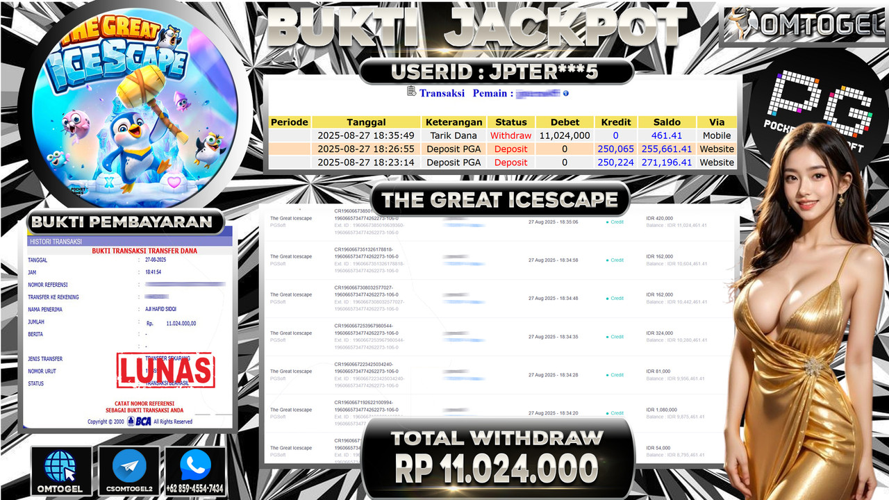 OMTOGEL JACKPOT PGSOFT THE GREAT ICESCAPE 11 JUTA DI BAYAR LUNAS ,-