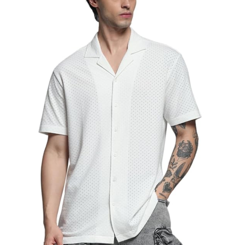 Jack & Jones Cuban Collar Relaxed Fit Casual Cotton Shirt