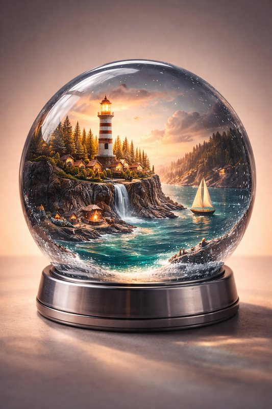 Thế giới 3D Thu nhỏ trong Vật thể Trong suốt