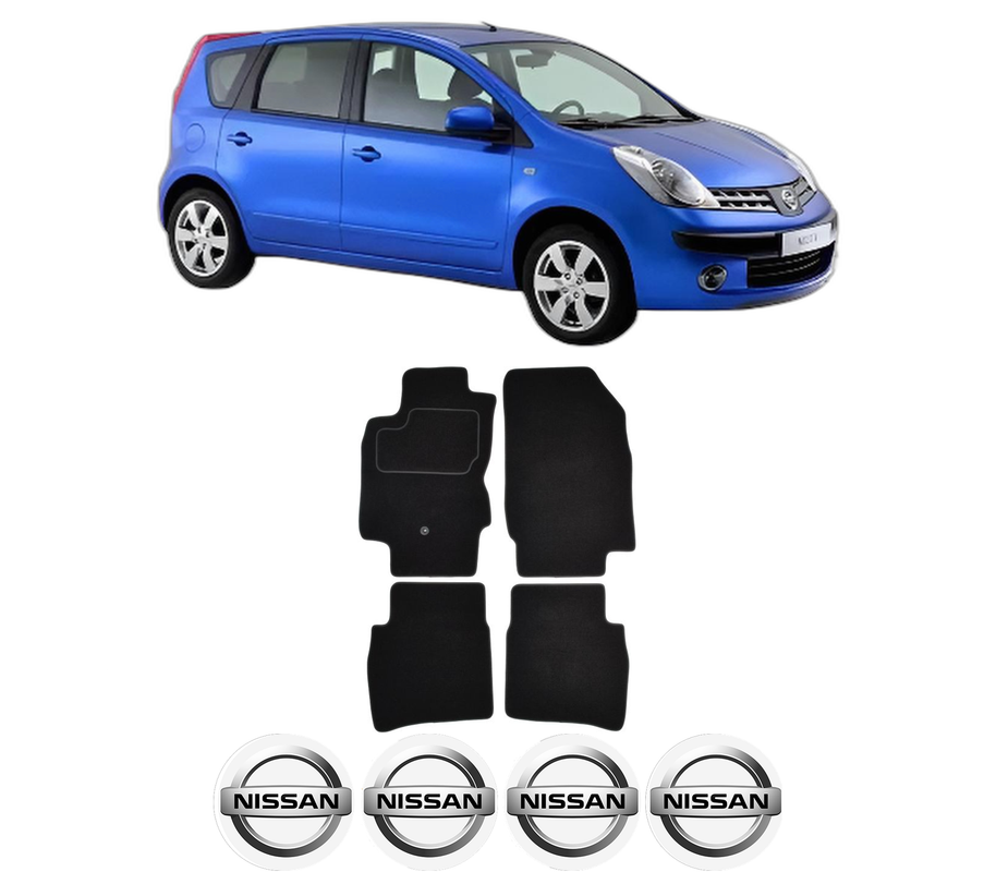 Set Covorase Presuri NISSAN NOTE (E11, NE11) din 2006-2012, Auto, Material Textil Mocheta, 4 Stickere auto cu NISSAN