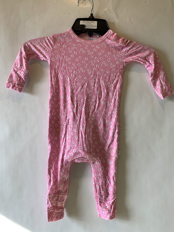 POSH PEANUT BIRDIE MAE LONG SLEEVE RUFFLED BASIC ROMPER 6-9 MONTHS PINK FLORAL