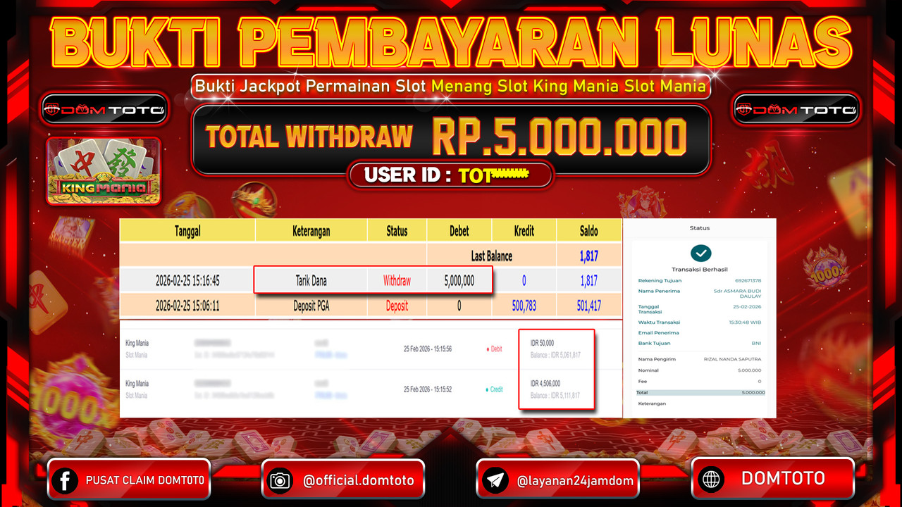 JACKPOT SLOT King Mania Slot Mania25 FEBRUARI 2026