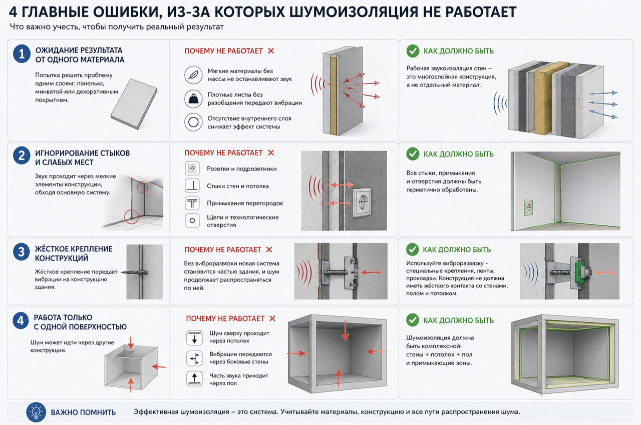 4 ошибки шумоизоляции