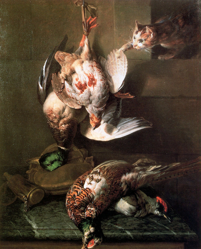 Desportes-Alexandre-A-cat-attacking-dead-birds-Sun