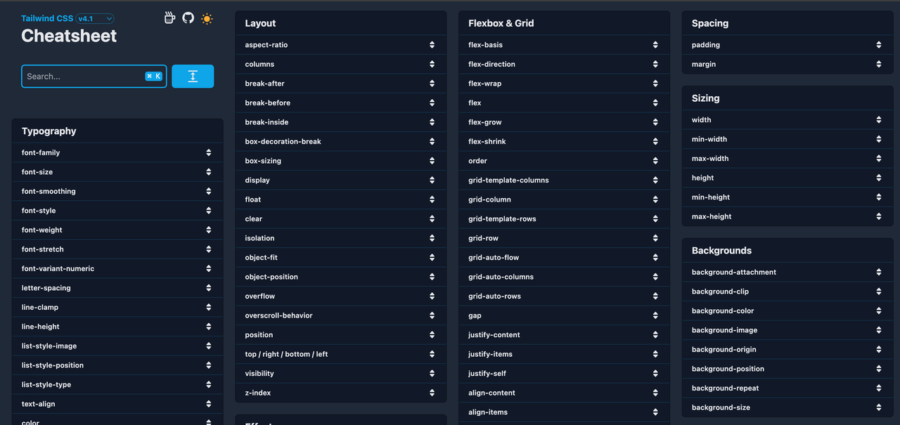 Tailwind CSS Cheatsheet