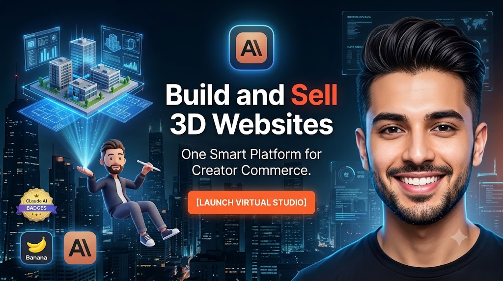 AI-generated example result for the youtube-thumbnail prompt: Build And Sell 3D Websites Thumbnail – Claude AI Creator Commerce Design AI YouTube Thumbnail Prompt