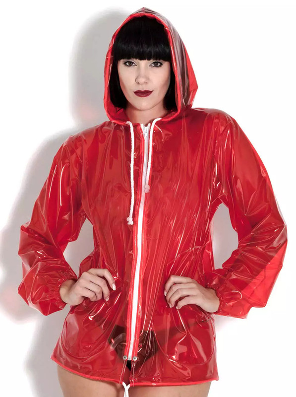 honourclothing-modelwearingoneoftheirredplasticjellyjackets.