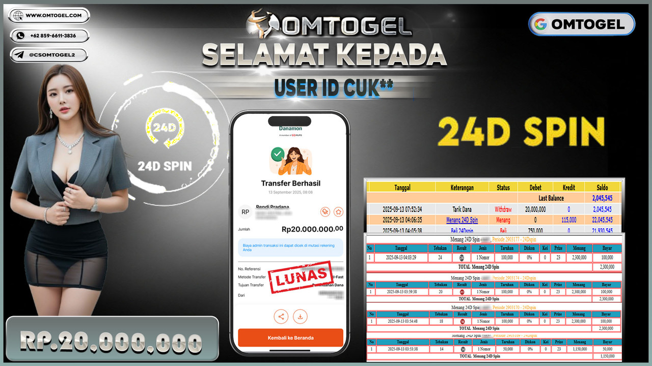 OMTOGEL JACKPOT LIVE GAMES 24D SPIN 20 JUTA DI BAYAR LUNAS ,-