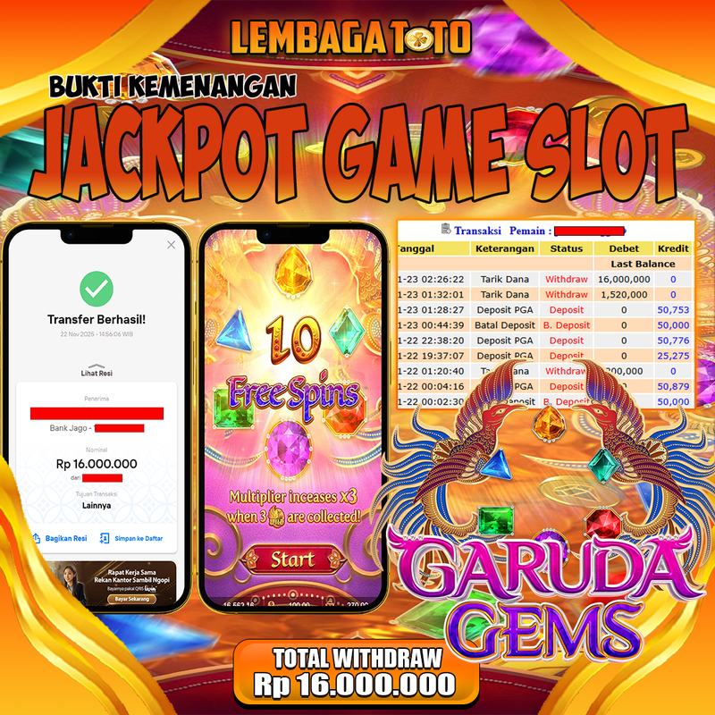 BUKTI JACKPOT 23 NOVEMBER LEMBAGATOTO GARUDA GEMS Rp.16.000.000,- LUNAS