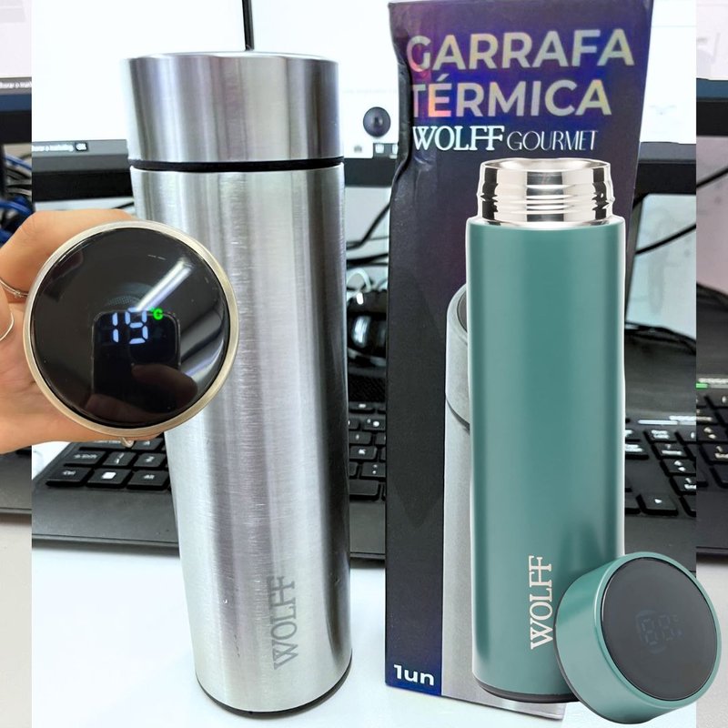 WOLFF Garrafa Térmica de Aço Inox com Termômetro em LED 500ml