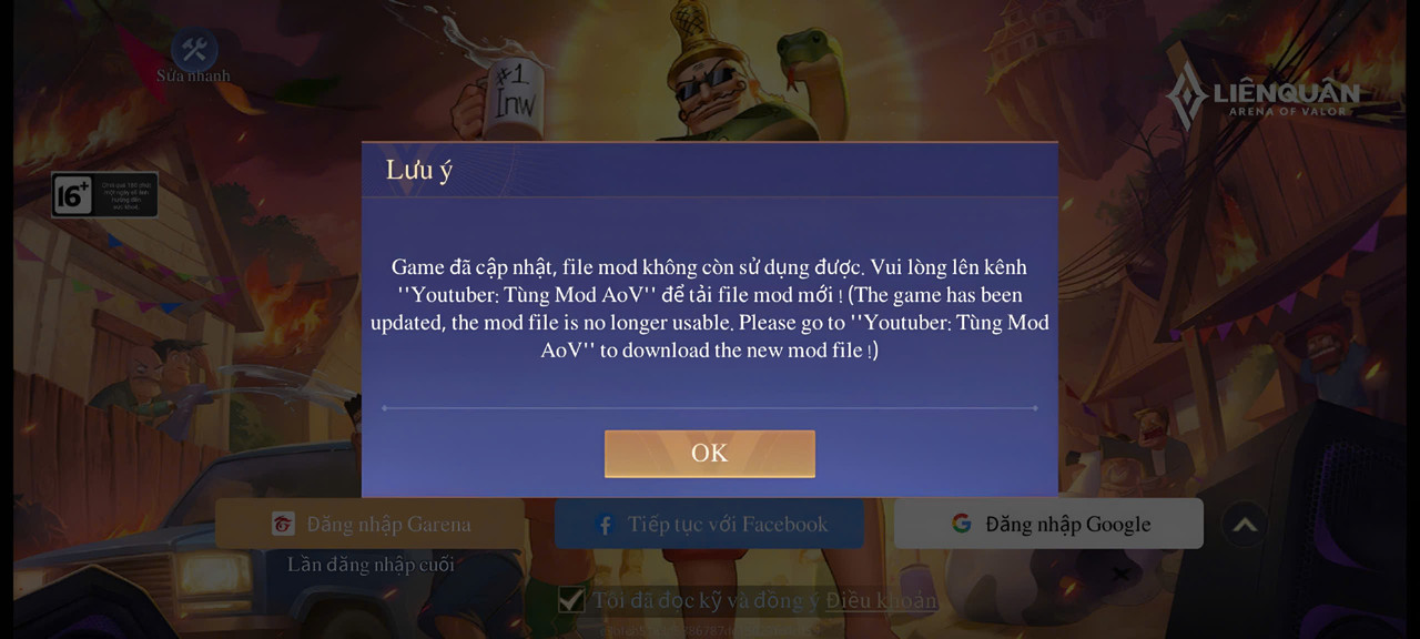 Lỗi thông báo Update