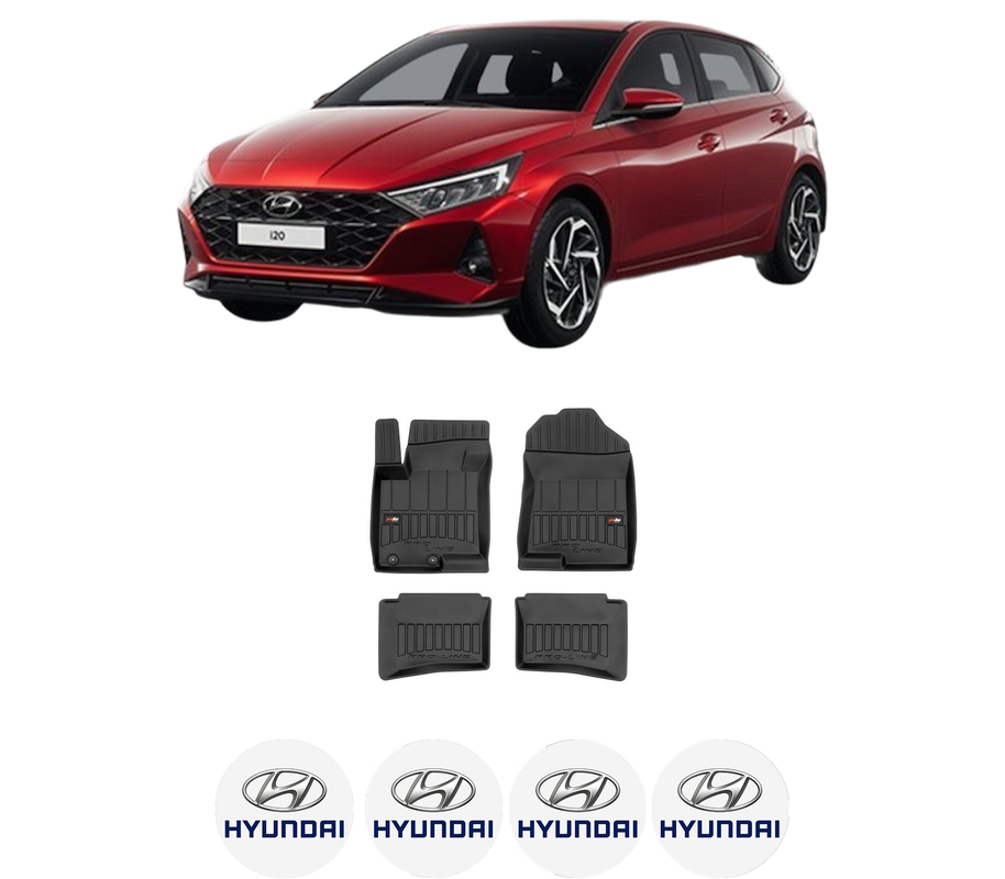 Set covorase presuri HYUNDAI i20 III (BC3, BI3) din 2020-2021, auto, din cauciuc thermoplastic, 4 Stickere auto cu HYUNDAI