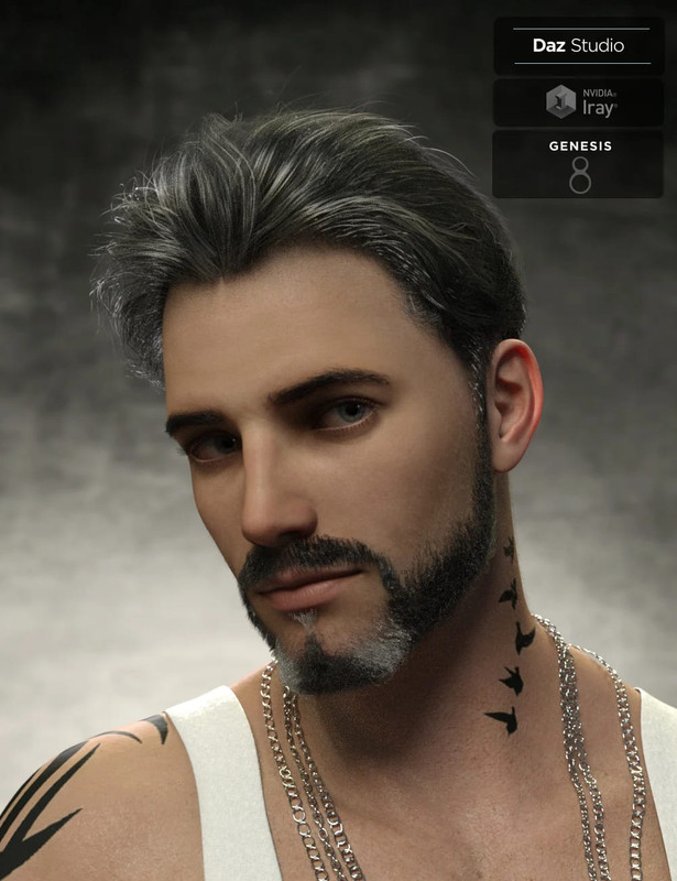 Yoan Mature Hair and Beard for Genesis 8 and 8.1 Males