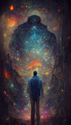 A Man Standing Before a Cosmic Astral Being