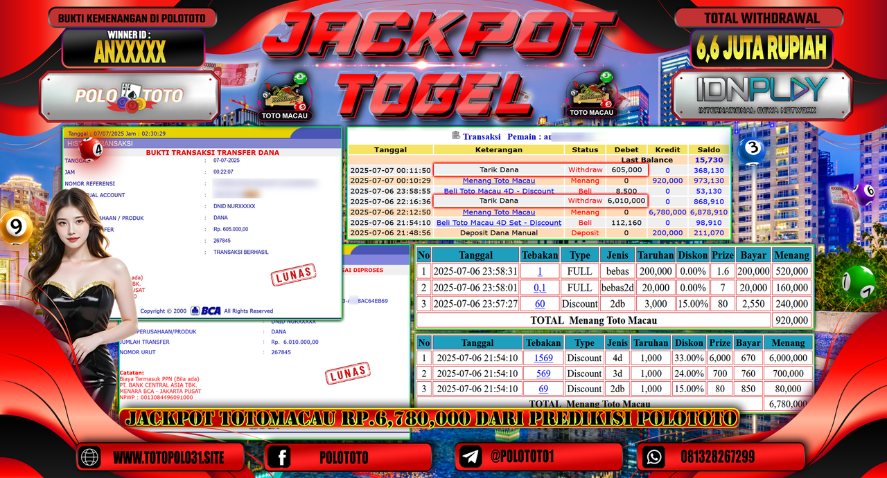 POLOTOTO JACKPOT TOGEL TOTO MACAU Rp.6.615.000,-