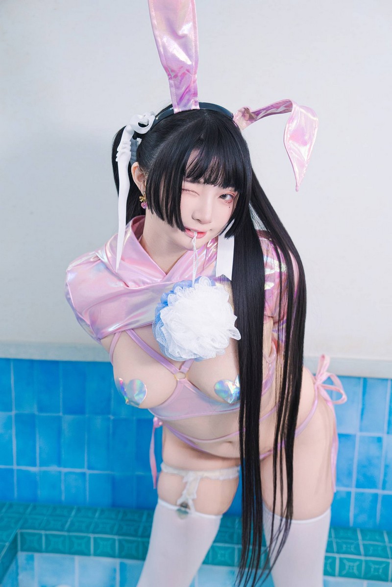 落落Raku 粉色兔子公共澡堂主题写真 32P+1V插图4