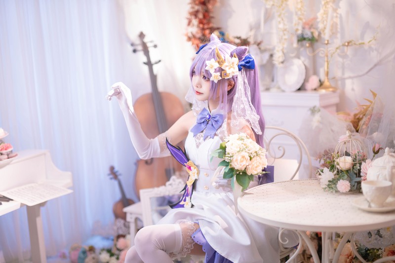 艾西Aiwest 刻晴花嫁Cosplay写真图集 原神刻晴婚纱高清图集 40P (223.2M)插图8