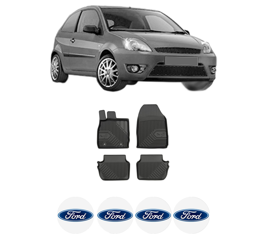 Set covorase presuri FORD FIESTA V Van din 2003-2010, auto, din cauciuc thermoplastic, 4 Stickere auto cu FORD
