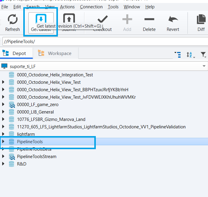 Get Latest Revision na aba Depot do P4V