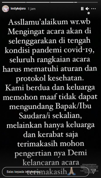 Lesti Kejora minta maaf tak bisa undang banyak orang di acara lamarannya