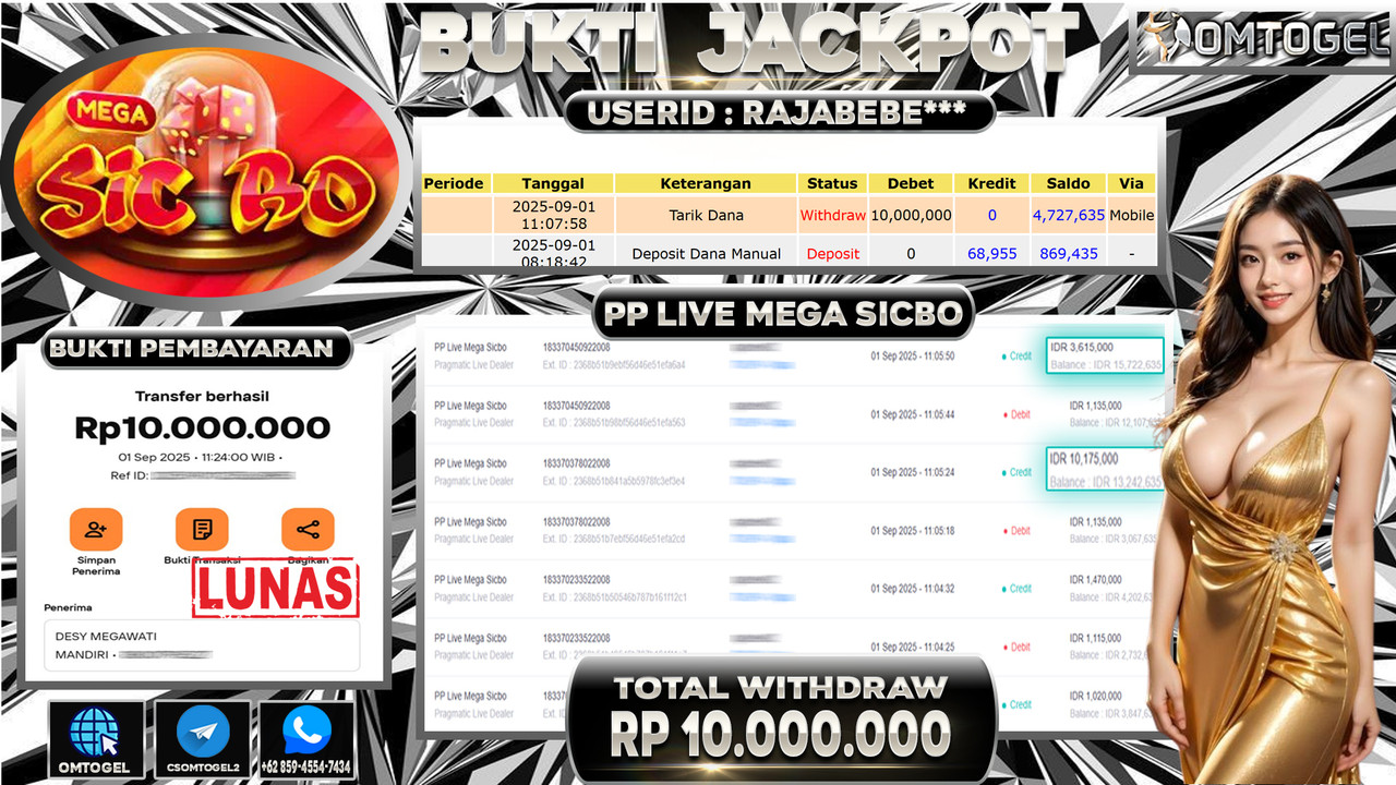OMTOGEL JACKPOT PRAGMATIC CASINO LIVE MEGA SICBO 10 JUTA DI BAYAR LUNAS ,-