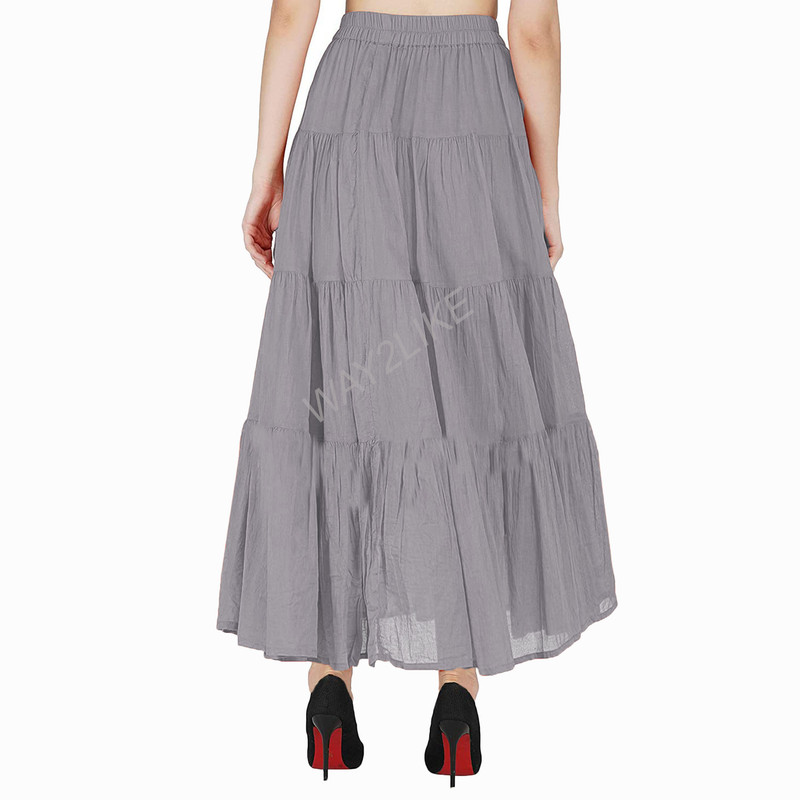 100% Cotton Women Western Plain Solid Cotton Tier Skirt Free Size All Occasions - Picture 13 of 27