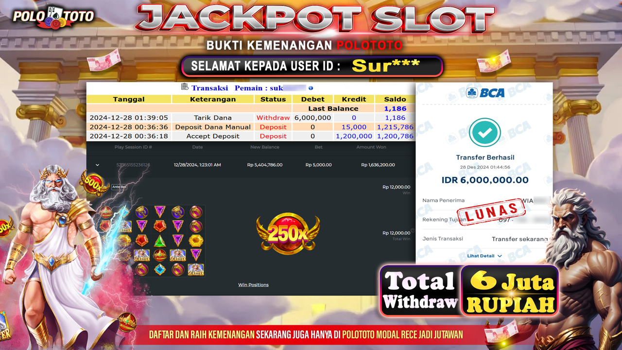 POLOTOTO JACKPOT SLOT GATES OF OLYMPUS Rp.6,000.000,-